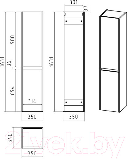 Изображение товара Шкаф-пенал для ванной Brevita Balaton 35 L / BAL-05035-01-2Л