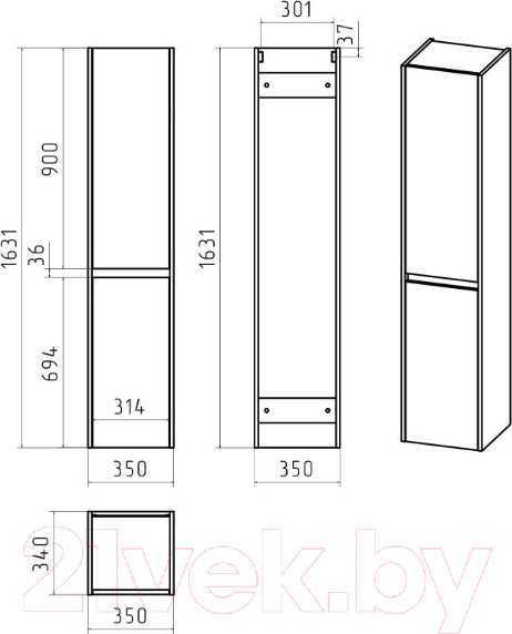 Изображение товара Шкаф-пенал для ванной Brevita Balaton 35 R / BAL-05035-01-2П