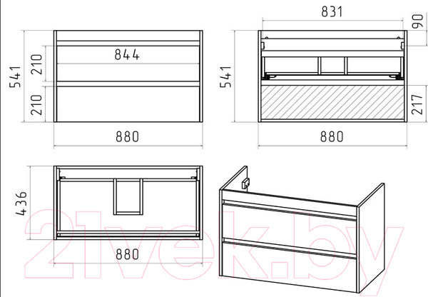 Изображение товара Тумба под умывальник Brevita Balaton 90 / BAL-06090-01-01П2Я