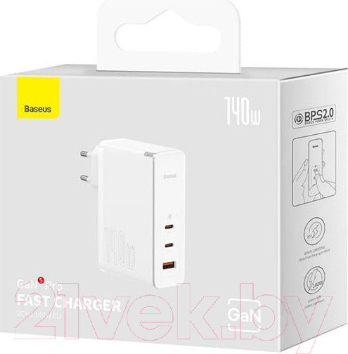 Изображение товара Зарядное устройство сетевое Baseus GaN5 Pro Fast Charger 2C+U 140W / CCGP100202 (белый)