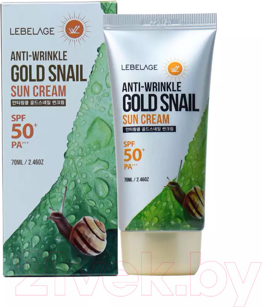 Изображение товара Крем солнцезащитный Lebelage Anti Wrinkle Gold Snail Sun Cream SPF50+ PA+++ Для лица и тела (70мл)