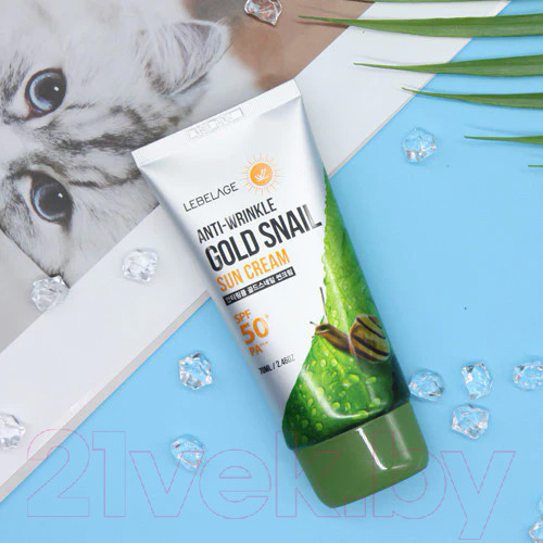 Изображение товара Крем солнцезащитный Lebelage Anti Wrinkle Gold Snail Sun Cream SPF50+ PA+++ Для лица и тела (70мл)
