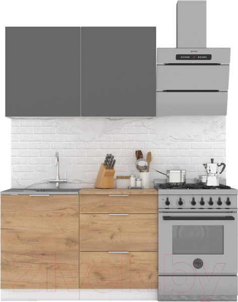 Изображение товара Кухонный гарнитур Интермебель Микс Топ-1 1.2м (графит серый/дуб крафт золотой/мрамор лацио белый)