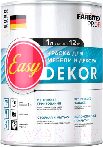Изображение товара Краска Farbitex Profi EasyDekor для мебели и декора (1л, белый)