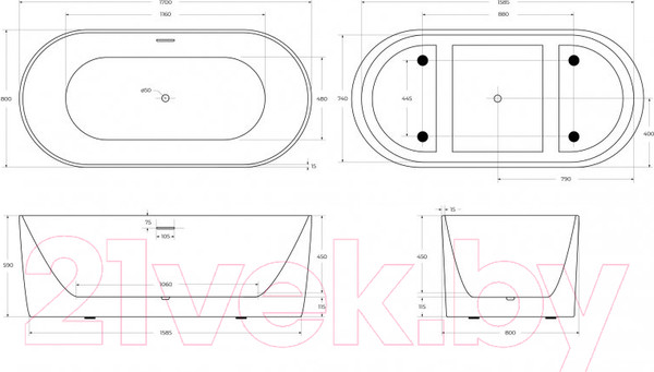 Изображение товара Ванна акриловая BelBagno BB411-1700-800