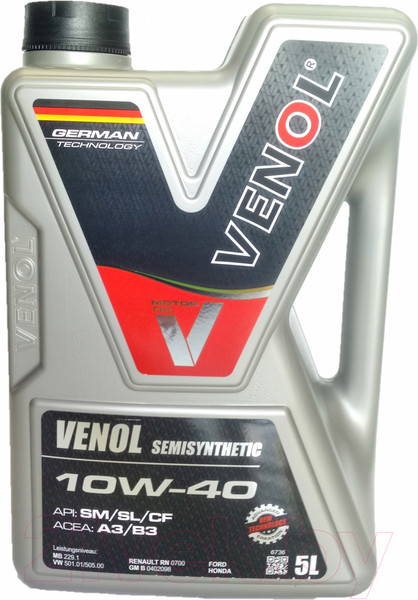 Изображение товара Моторное масло Venol Semisynthetic Multi PDG 10W40 SM/SL/CF A3/B4 / 003005 (5л)