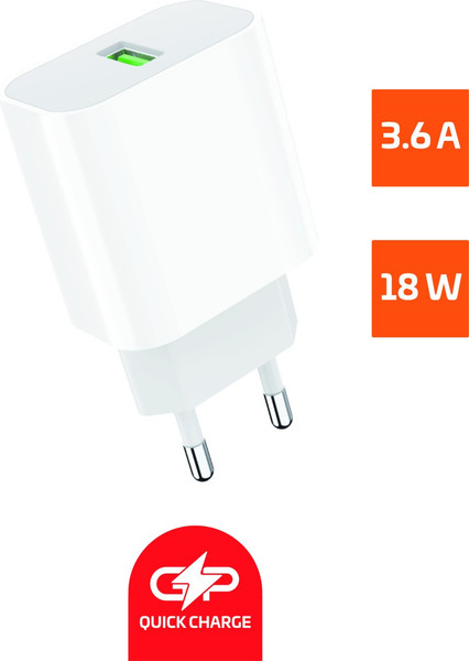 Изображение товара Адаптер питания сетевой GoPower GPQC07 1USB 18W QC3.0 / 00-00022767 (белый)