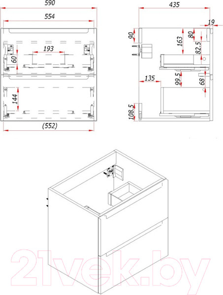 Изображение товара Тумба под умывальник ЗОВ Дион 60 / D60LHO0M9003MKV5 (белый матовый/дуб)