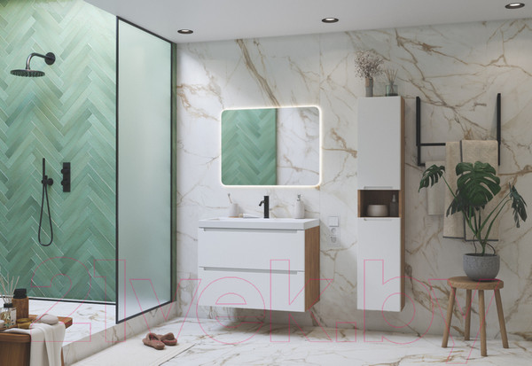 Изображение товара Тумба под умывальник ЗОВ Дион 80 / D80LHO0M9003MKV5 (белый матовый/дуб)