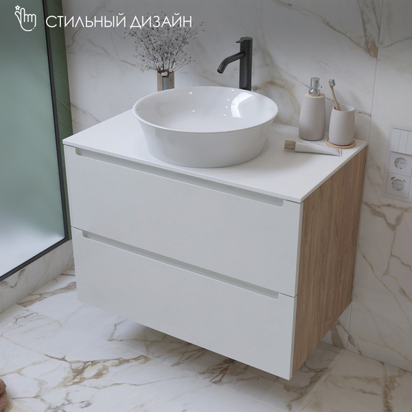 Изображение товара Тумба под умывальник ЗОВ Дион 100 / D100LHO0M9003MKV5 (белый матовый/дуб)