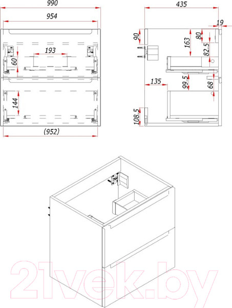 Изображение товара Тумба под умывальник ЗОВ Дион 100 / D100LHO0M9003MKV5 (белый матовый/дуб)