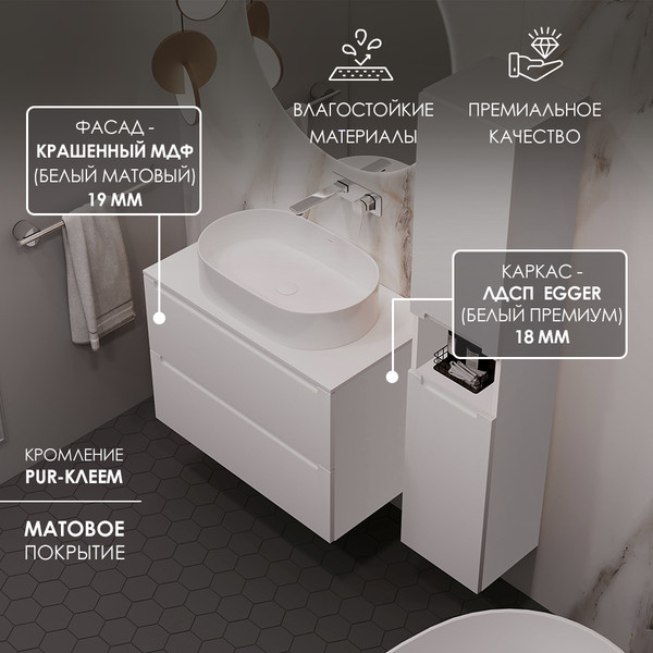 Изображение товара Тумба под умывальник ЗОВ Дион 60 / D60LWP0M9003MKV5 (белый матовый)