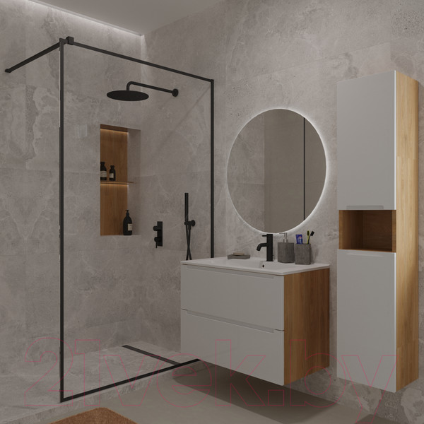 Изображение товара Тумба под умывальник ЗОВ Дион 70 / D70LHO0M9003GKV5 (белый глянцевый/дуб)