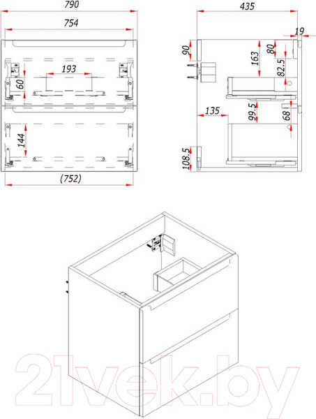 Изображение товара Тумба под умывальник ЗОВ Дион 80 / D80LHO0M9003GKV5 (белый глянцевый/дуб)