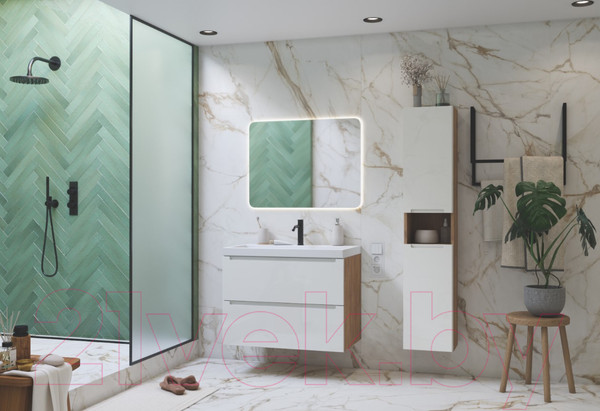 Изображение товара Тумба под умывальник ЗОВ Дион 90 / D90LHO0M9003GKV5 (белый глянцевый/дуб)