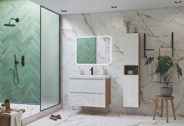 Изображение товара Тумба под умывальник ЗОВ Дион 100 / D100LHO0M9003GKV5 (белый глянцевый/дуб)