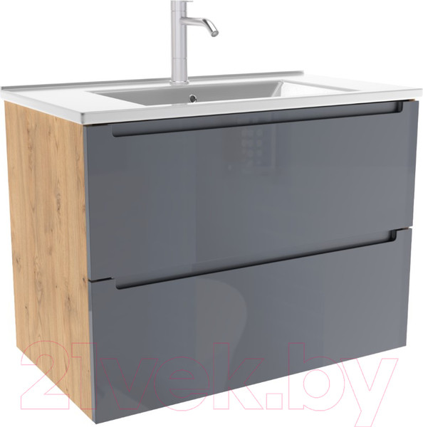 Изображение товара Тумба под умывальник ЗОВ Дион 90 / D90LHO0M7015GKV5 (графит глянцевый/дуб)