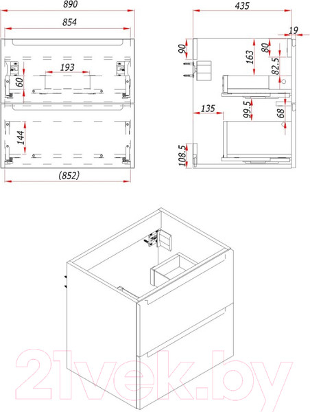 Изображение товара Тумба под умывальник ЗОВ Дион 90 / D90LHO0M7015GKV5 (графит глянцевый/дуб)
