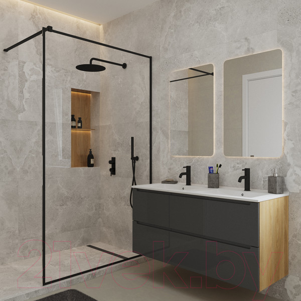 Изображение товара Тумба под умывальник ЗОВ Дион 120 / D120LHO0M7015GKV5 (графит глянцевый/дуб)