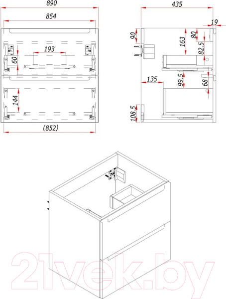 Изображение товара Тумба под умывальник ЗОВ Дион 90 / D90LHO0M7015МKV5 (графит матовый/дуб)