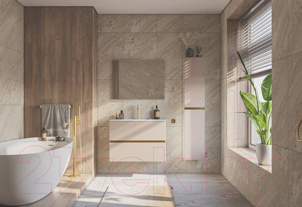 Изображение товара Шкаф-пенал для ванной ЗОВ Лира 150 / LP150MW0MTGVG (тальк)