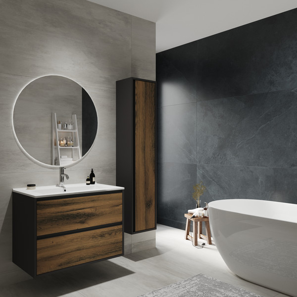 Изображение товара Шкаф-пенал для ванной ЗОВ Парма 150 / PP150LAN0MAMC1B (антрацит/аттик)