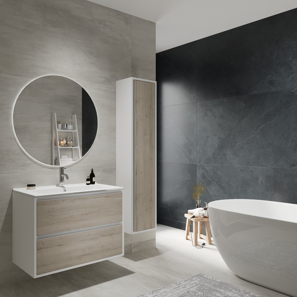 Изображение товара Шкаф-пенал для ванной ЗОВ Парма 150 / PP150LWP0MWHMC1A (белый/белый галифакс)