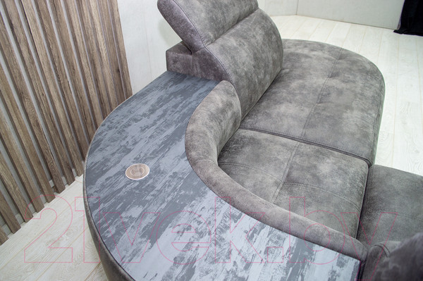 Изображение товара Диван угловой Петрамебель Браво комфорт правый с беспроводной зарядкой (темно-серый искусственная замша Кальвадос 790)