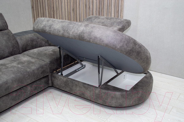 Изображение товара Диван угловой Петрамебель Браво комфорт правый с беспроводной зарядкой (темно-серый искусственная замша Кальвадос 790)