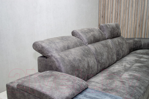 Изображение товара Диван угловой Петрамебель Браво комфорт правый с беспроводной зарядкой (темно-серый искусственная замша Кальвадос 790)