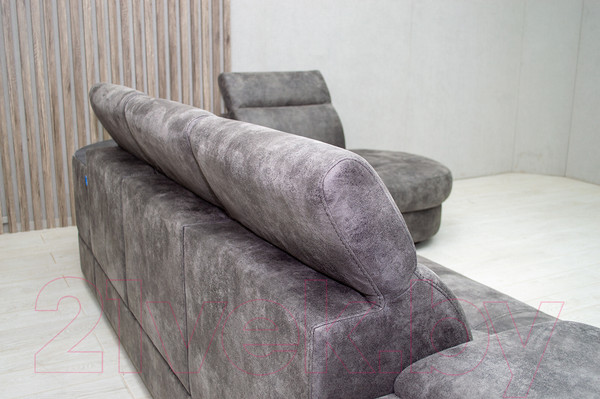 Изображение товара Диван угловой Петрамебель Браво комфорт правый с беспроводной зарядкой (темно-серый искусственная замша Кальвадос 790)