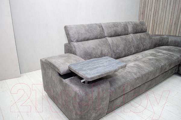 Изображение товара Диван угловой Петрамебель Браво комфорт правый с беспроводной зарядкой (темно-серый искусственная замша Кальвадос 790)