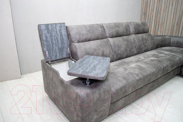 Изображение товара Диван угловой Петрамебель Браво комфорт правый с беспроводной зарядкой (темно-серый искусственная замша Кальвадос 790)