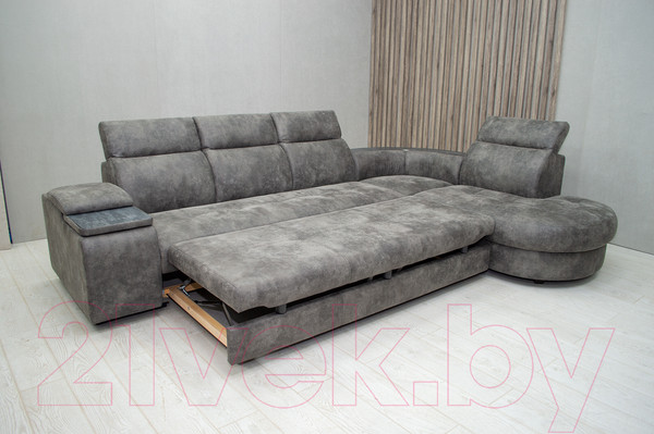 Изображение товара Диван угловой Петрамебель Браво комфорт правый с беспроводной зарядкой (темно-серый искусственная замша Кальвадос 790)