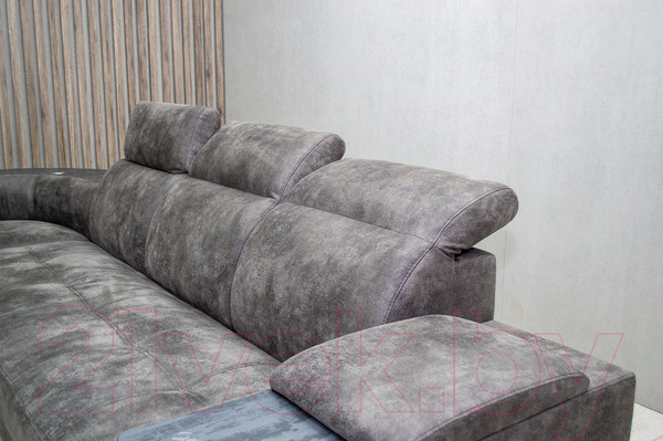 Изображение товара Диван угловой Петрамебель Браво комфорт левый с беспроводной зарядкой (темно-серый искусственная замша Кальвадос 790)