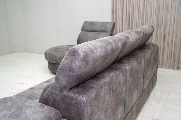 Изображение товара Диван угловой Петрамебель Браво комфорт левый с беспроводной зарядкой (темно-серый искусственная замша Кальвадос 790)