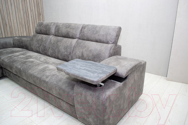 Изображение товара Диван угловой Петрамебель Браво комфорт левый с беспроводной зарядкой (темно-серый искусственная замша Кальвадос 790)