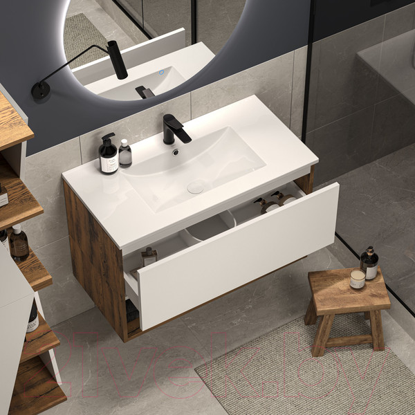 Изображение товара Тумба под умывальник ЗОВ Кито-2 90 / 2K90LA0MWM (аттик/белый матовый)