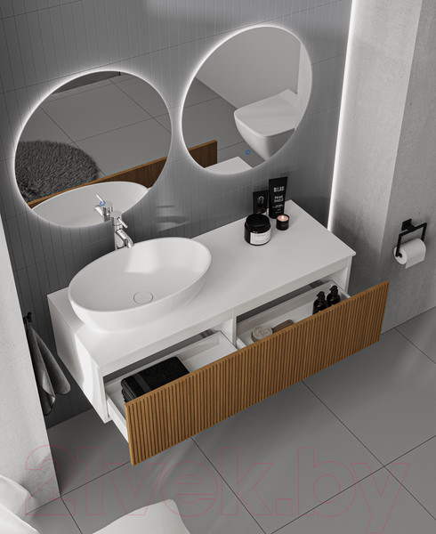 Изображение товара Тумба под умывальник ЗОВ Кито-2 120 / 2K120LW0MRMC (белый/тростник)