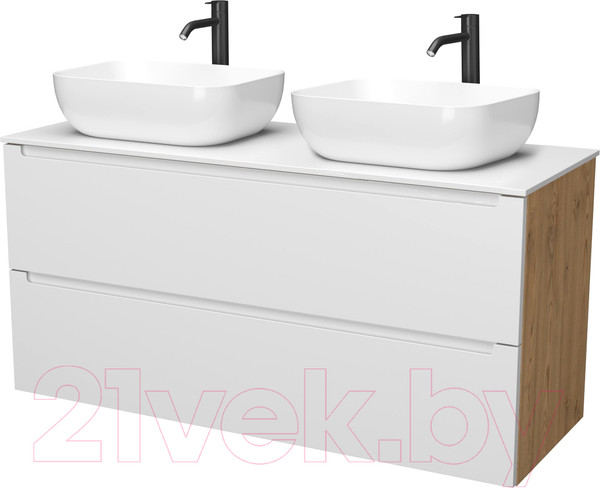 Изображение товара Тумба под умывальник ЗОВ Дион 120 / D120LHO0M9003MKV5-KP13W (белый матовый/дуб)