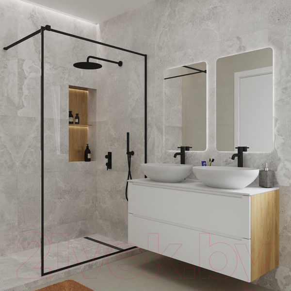 Изображение товара Тумба под умывальник ЗОВ Дион 120 / D120LHO0M9003MKV5-KP13W (белый матовый/дуб)