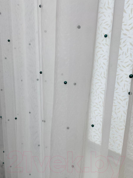 Изображение товара Гардина Модный текстиль 112MTPERL02 (260x600, белый/изумруд)