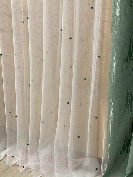 Изображение товара Гардина Модный текстиль 112MTPERL02 (260x600, белый/изумруд)