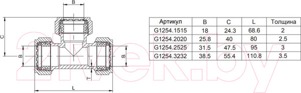 Изображение товара Тройник Gappo 25x25x25 / G1254.2525