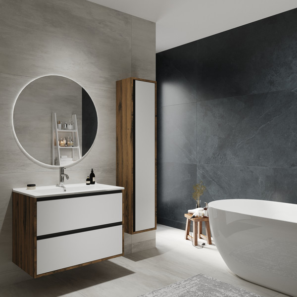 Изображение товара Шкаф-пенал для ванной ЗОВ Парма 150 / PP150LA0MWMC1B (аттик/белый матовый)