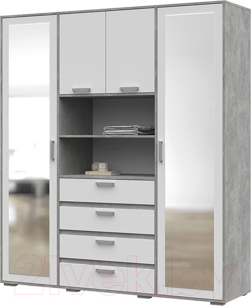 Изображение товара Шкаф Стендмебель Денвер ШК 02 с зеркалом (белый/ателье светлое)
