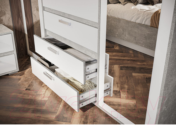 Изображение товара Шкаф Стендмебель Денвер ШК 02 с зеркалом (белый/ателье светлое)