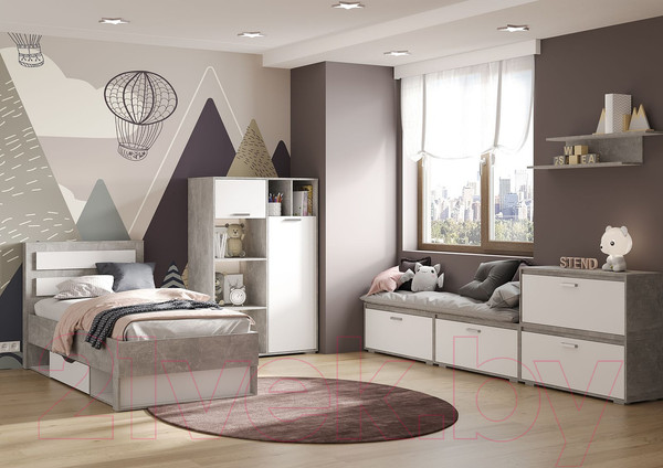 Изображение товара Стеллаж Стендмебель Денвер ШК 03 (белый/ателье светлое)