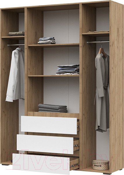 Изображение товара Шкаф Стендмебель Хелен ШК 05 с ящиками (белый/дуб крафт золото)