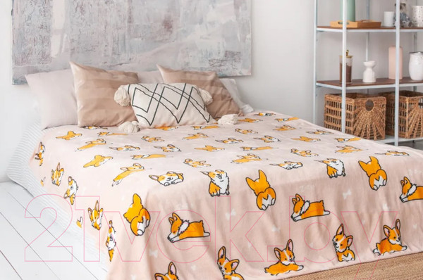 Изображение товара Плед Casa Conforte Festival Корги 150x200 / 6154724 (кремовый)